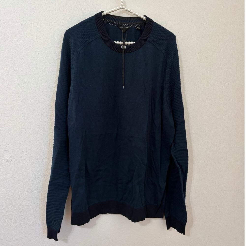 NEW Ted Baker Women's Size 6 Sweater Dark Blue Green Cotton Crewneck Pullover